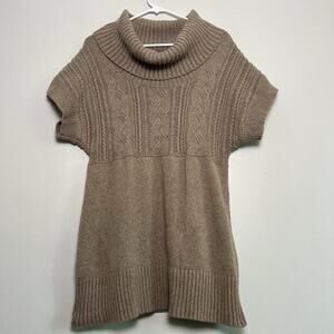 Banana Republic Womens Wool Cotton Cable Knit Turtleneck Sweater Beige Sz XL